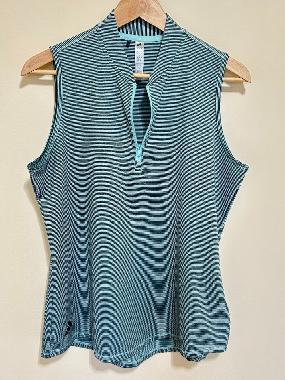 Adidas Sleeveless Band Collar Polo Shirt Gray and Green Striped Women's Size L